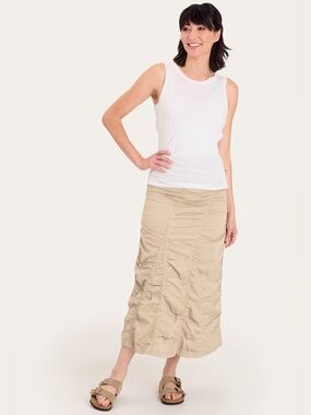 XCVI Maxi Fold over Waistband Peasant Gored Skirt Sand